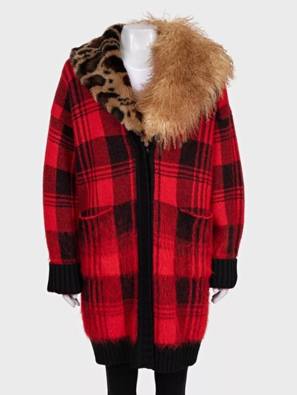 Roberto Cavalli Red Checkered Wool Mohair Cardigan Sz.40/S